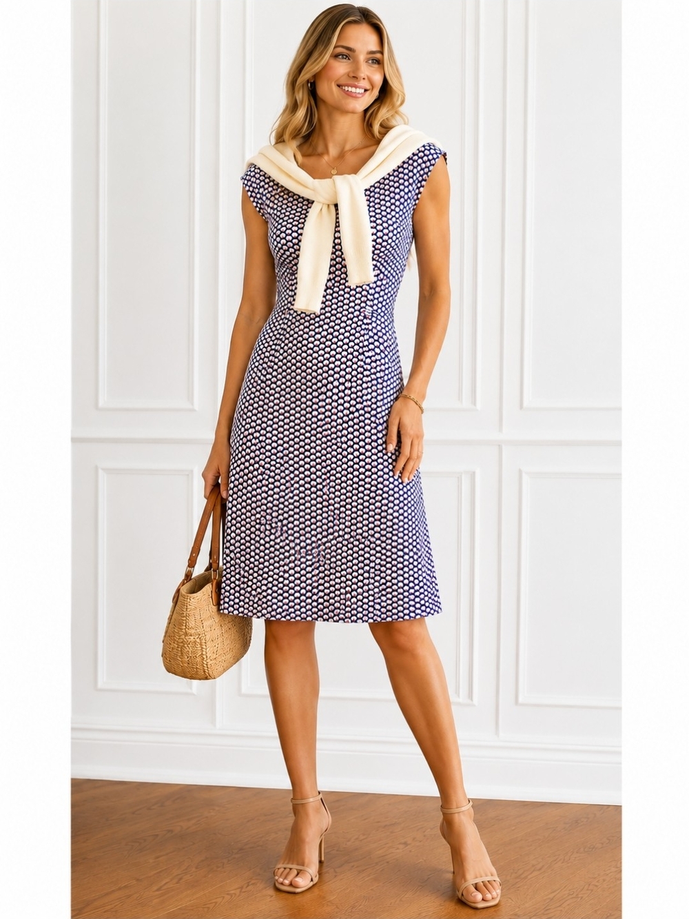 Boden Navy White Red Print Fit & Flare Dress US 6R UK 10R Preppy Nautical